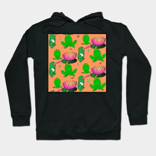 The Dumbest Lads Frogs in a Pond Having a Snack in Peach Hoodie